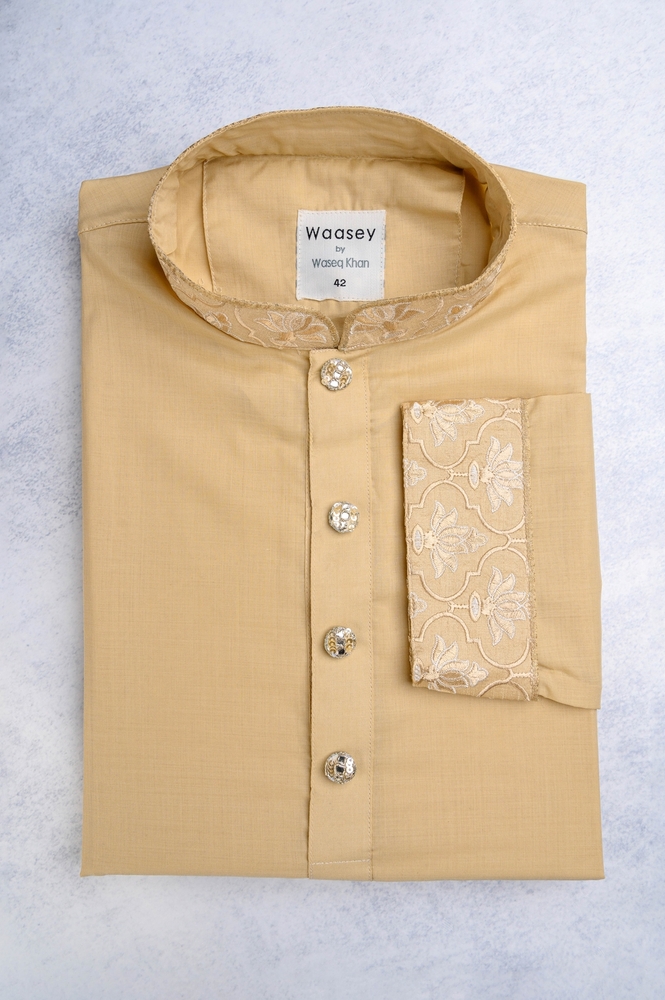 Mustard Panjabi with Exquisite Floral Embroidery